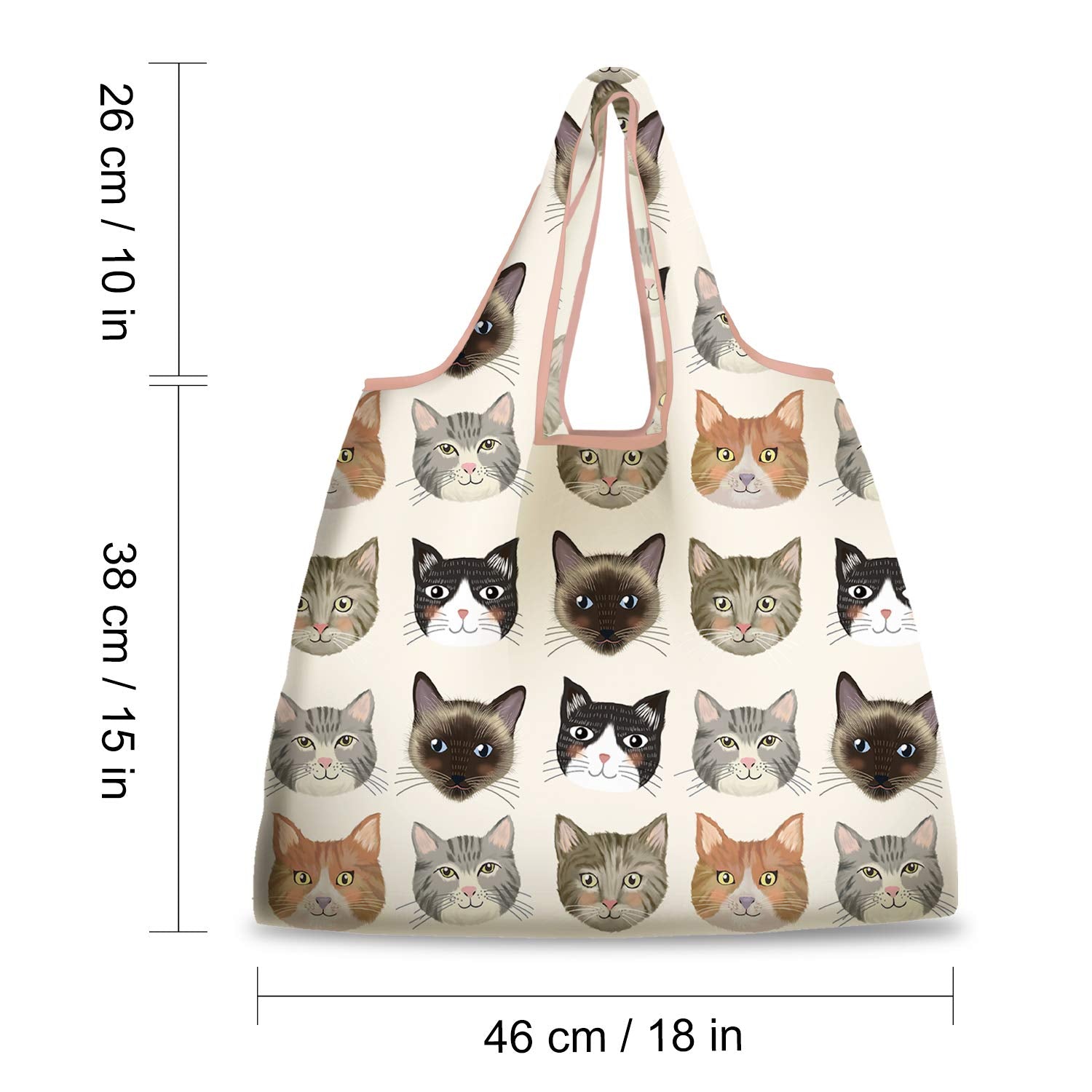 Nymphfable 6 Pack Grocery Bags Reusable Cute Cat Animal Shopping Bags Washable Foldable Waterproof Eco Friendly 50Lbs